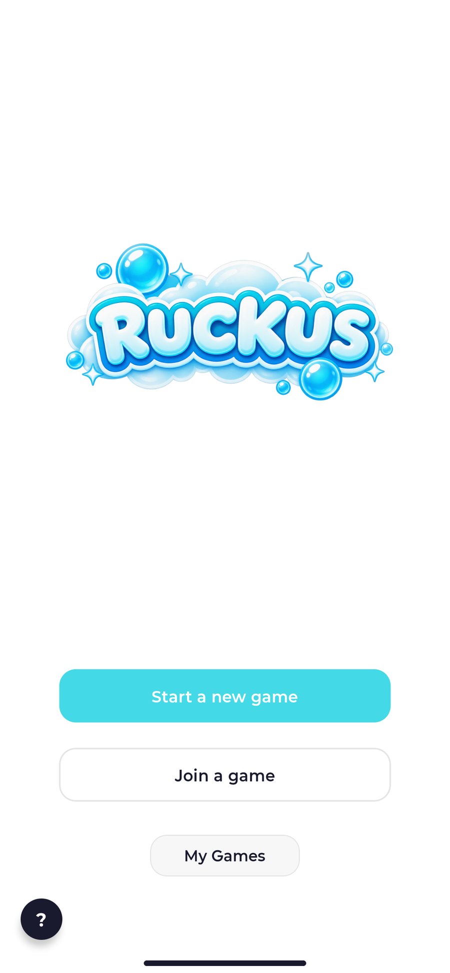 The Ruckus app home screen, showing Start a new game and Join a game